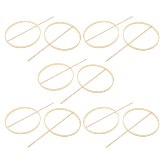 HONMEET 10Sets Handmade Beige Round Fan Frame with Wooden Handles for DIY Chinese Fan Making and Home Decoration