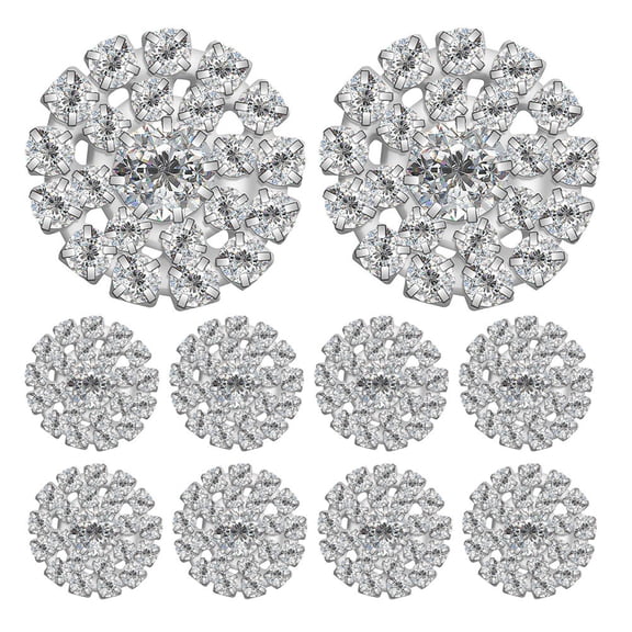 HONMEET 10Pcs Plated Silver Alloy Rhinestone Buttons for DIY Hair Accessories and Wedding Crafts