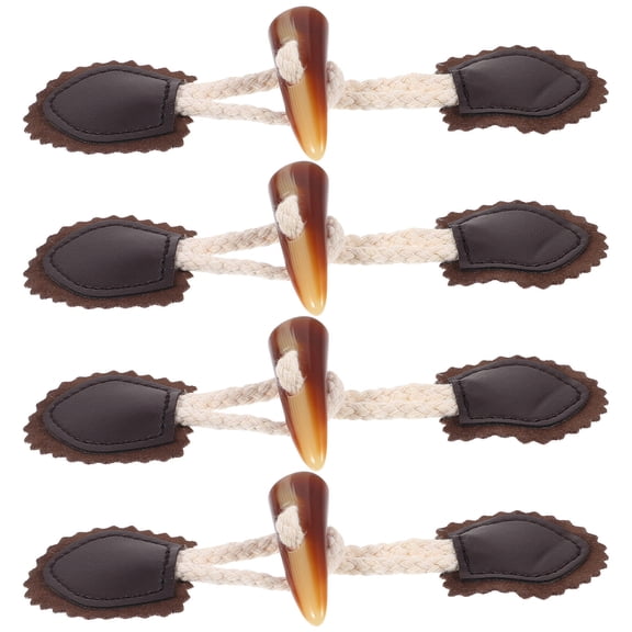 HONMEET Resin PU Cotton Rope Toggle Buttons 4 Pairs Black Decorative Fastening Clothing Accessories
