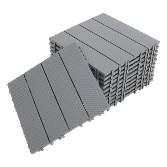 HONMEET Grey Outdoor Interlocking Decking Tiles 11 Pieces Patio Floor Tiles PP Material for Home and Garden