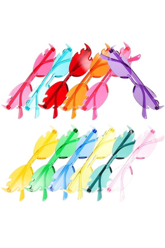 12Pairs Rimless Sunglasses Flame Shape Frameless Sunglasses for Party Decor Vibrant Assorted Colors