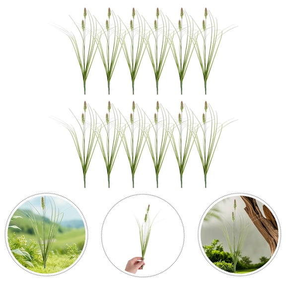 HONMEET Artificial Foxtail Grass Stems Green Plastic Faux Reed for Home Decor 12Pcs