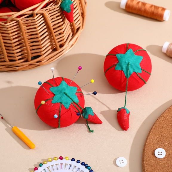 HONMEET Red Cotton Pin Cushion Set, 12-Piece Sewing Accessories for Quilting, Crafting, and Needlework, 2.16 x 2.16 x 1.73 Inches