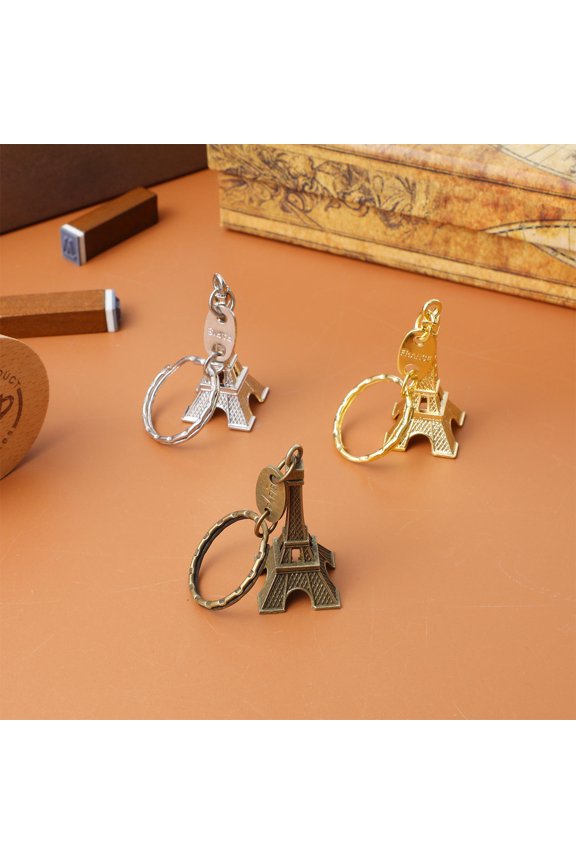 12Pcs French Eiffel Tower Keychain Pendant Decorative Metal Keyrings for Car Bag Use