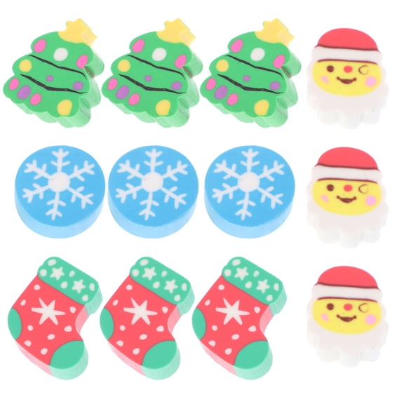 HONMEET 12Pcs Of Creative Pencil Eraser Pencil Eraser Random Color For Students Drafting Christmas