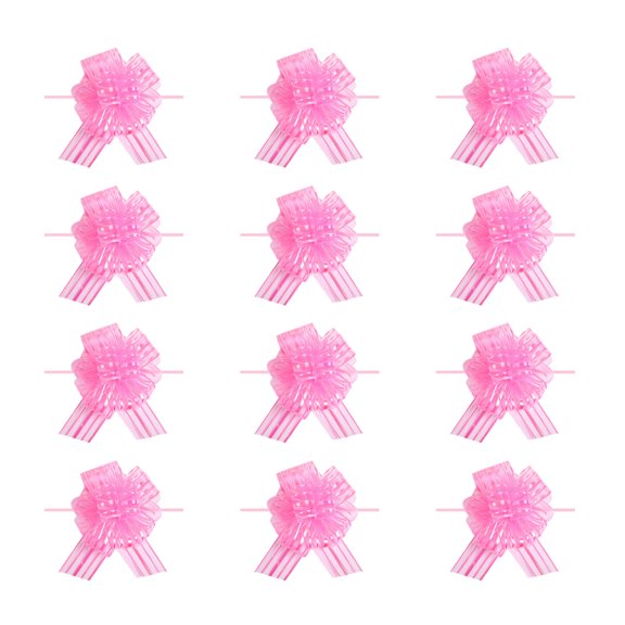 HONMEET 12Pcs Pink Yarn Pull Bows Wedding Decoration for Candy Boxes and Favor Bags
