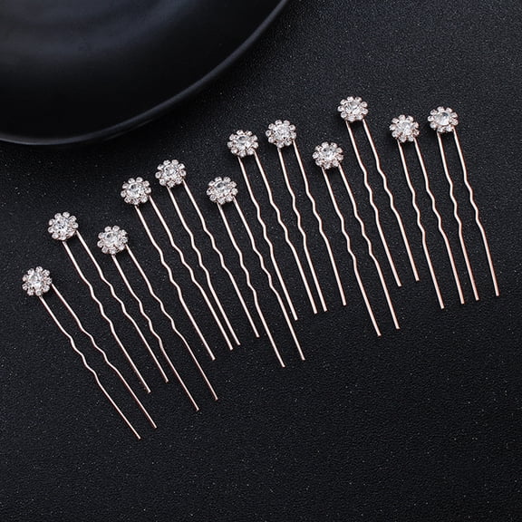 HONMEET 12-Pack Bridal Hairpins with Rhinestone Floral U-Shaped Clips, Elegant Wedding Hair Accessories for Brides