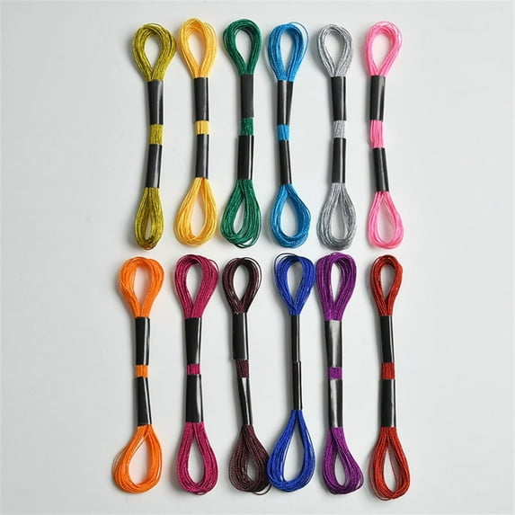 HONMEET 12-Pack Metallic Embroidery Floss Threads, 8m Polyester Glitter Thread for Friendship Bracelets, Hand Needlework Crafts, Multicolor Set