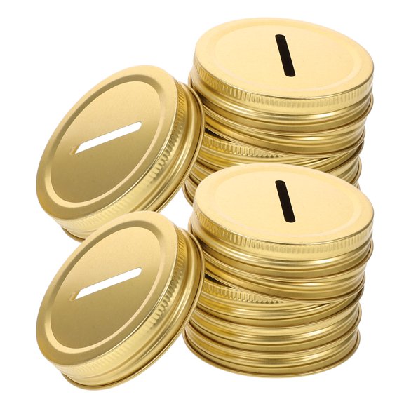 HONMEET 12pcs Tinplate Lids for Mason Jars Coin Slot Covers Golden for Friends