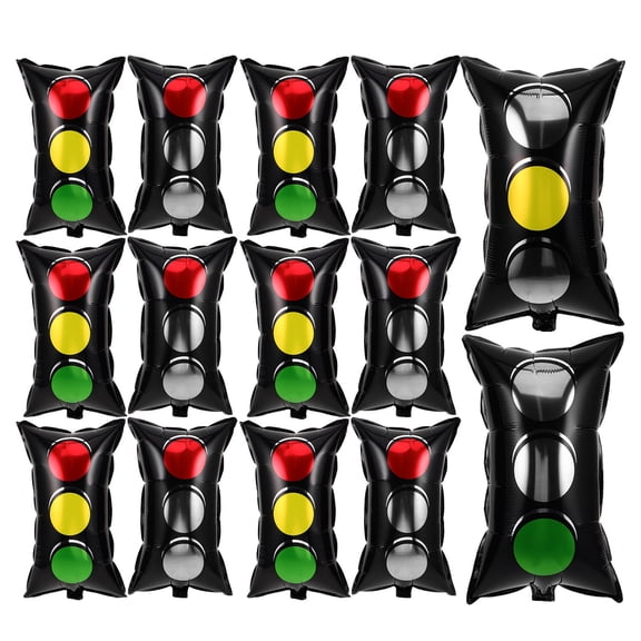 HONMEET 16Pcs Red Yellow Traffic Light Foil Balloons Assorted Colors Vehicle Birthday Party Decor