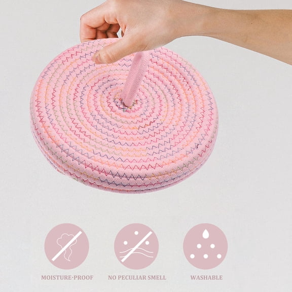 HONMEET 1Pc Cotton Braid Basket in Pink for Home Desktop Storage and Small Objects