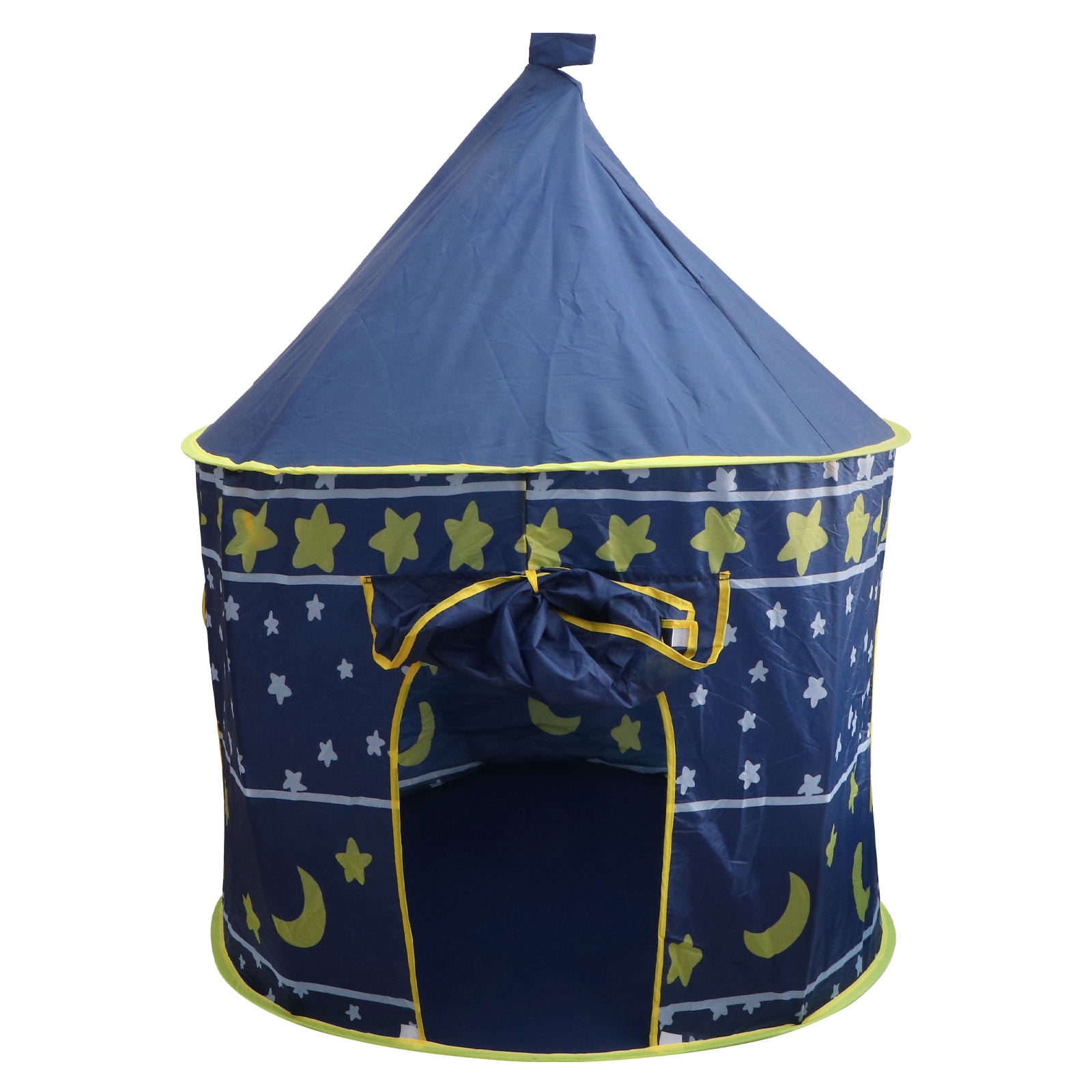 HONMEET 1Pack Childrens Tent Blue Polyester Yurt Shaped with Moon Star Pattern for Role Play and Sensory Stimulation