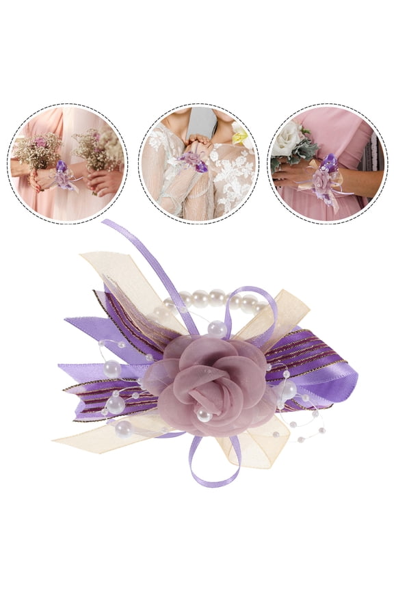 1Pack Bridal Wrist Flower for Women Purple Artificial Corsage Bracelet