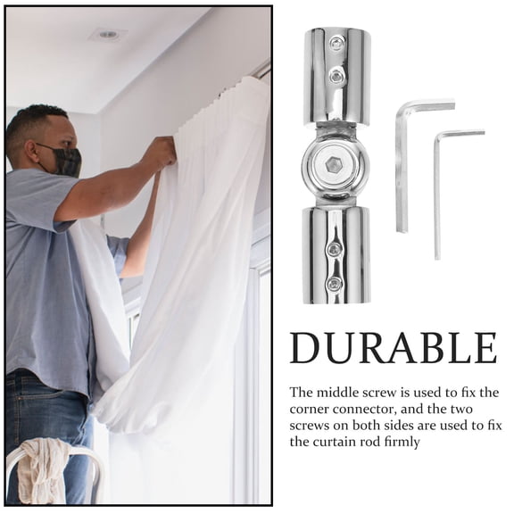 HONMEET Adjustable Stainless Steel Corner Curtain Rod Connector, Flexible Design for Home Window Drapery and Curtain Rods