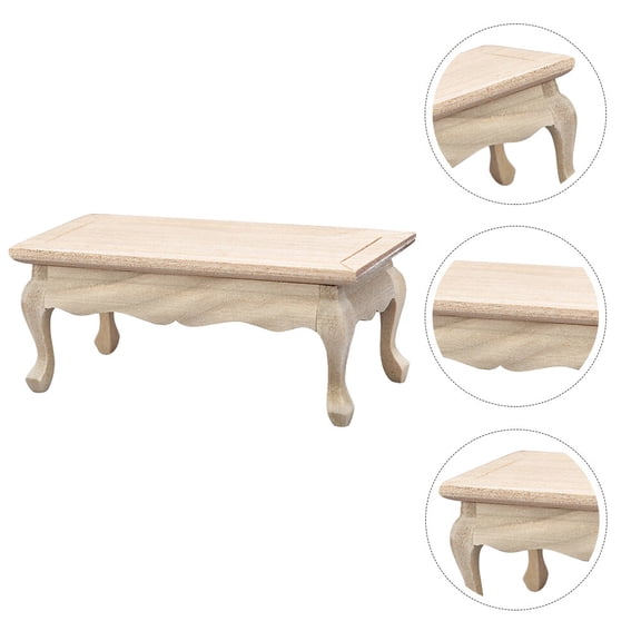 HONMEET Mini Tea Table Model Mini House Tea Table Model Wood Beige 1Pcs for DIY Decoration