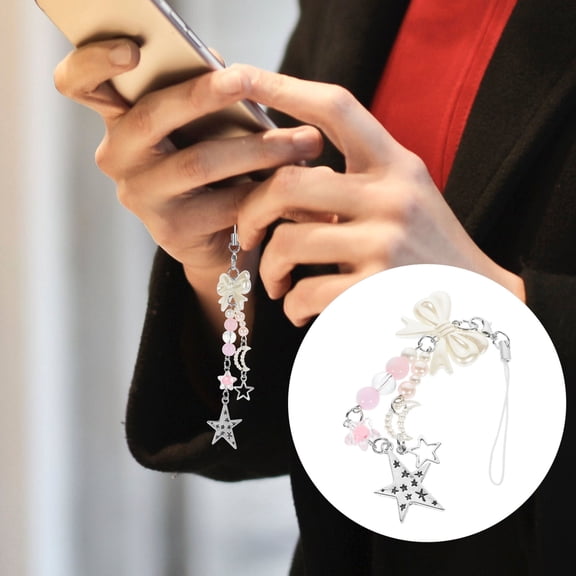 HONMEET Easy Install White Phone Charm Strap with Bowknot and Star for Phone Accessories