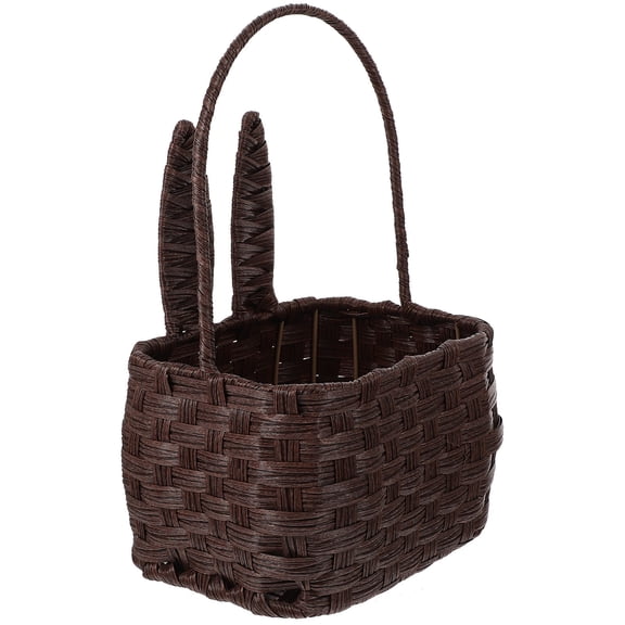 HONMEET Coffee Color Ear-Shaped Rattan Basket - Decorative Storage Organizer for Home, Office, and Living Spaces