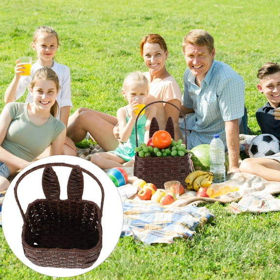 HONMEET 1Pack Rabbit Shape Basket Imitation Rattan Iron Frame Women Men Children Easter Anniversary