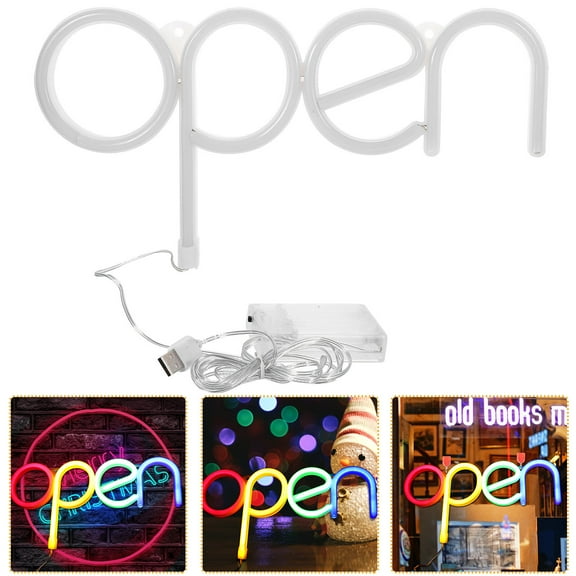 HONMEET Party Neon Sign For Wall Decor Led Open Signs Business Four-Colors 1Pack 13.8X7.1X0.6In