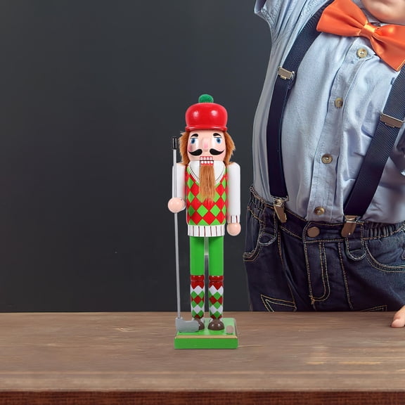 HONMEET 1Pack Wood Nutcracker Figurine Green Golf-Themed for Desktop Decoration and Holiday present 11.8X3.5X3.1in