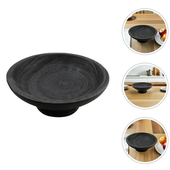 HONMEET 1Pack Wood Serving Platter for Multi-functional Use in Black with Footed Design 11.4X11.4X3.5in
