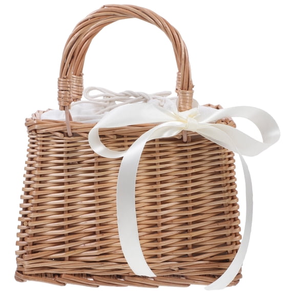 HONMEET White Wooden Woven Basket, Portable Decorative Storage Basket for Home, Wedding, Party, Event, and Everyday Use