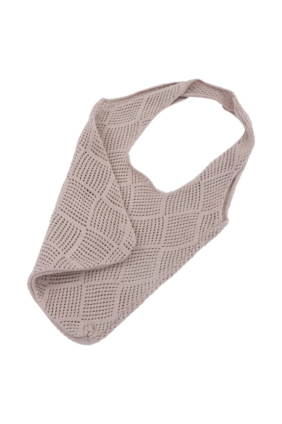 Beige Knitted Tote Bag for Women, Polyester Rectangular Handbag, Stylish Everyday Carry Purse for Daily Use