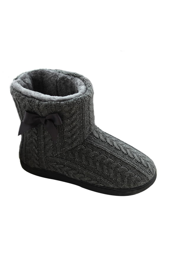 1Pair Durable Knitted Dark Grey Winter Boots with Flat Bottom Non Slip Sole for Home Wearing