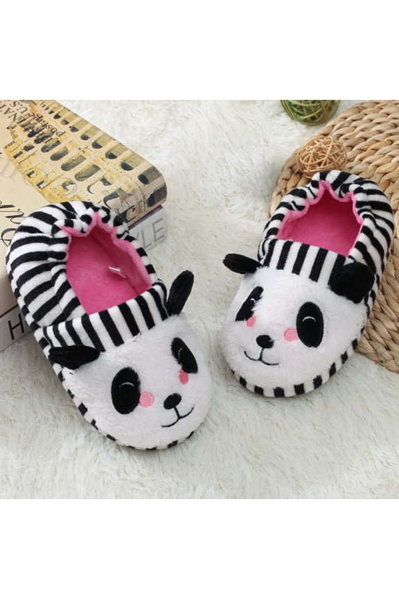 1 Pair Soft Sole Indoor Slippers with Cute Panda Design, Warm Heel Covered Shoes, Elastic Fit Comfort