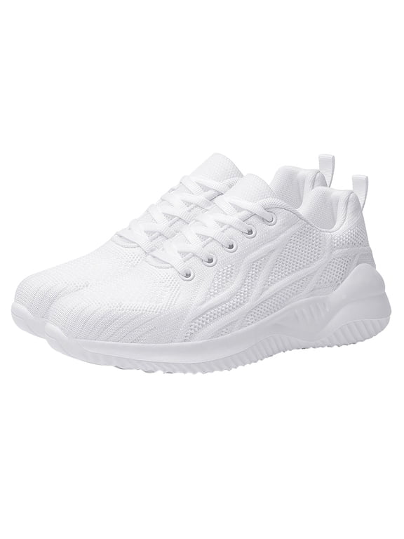 1 Pair White Running Shoes Lightweight Breathable Outdoor Trainers with Non-Skid Sole for Men and Women