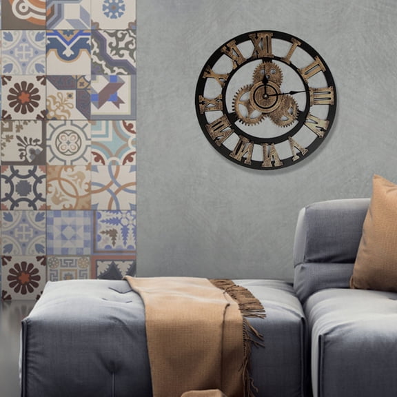 HONMEET Retro 3D Gear Wall Clock, Golden Decorative Wall Art, Unique Home Office Vintage Style Timepiece