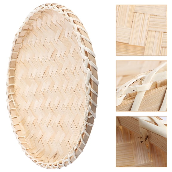 HONMEET Khaki Bamboo Woven Storage Basket Round Shape Elegant Design  1Pc