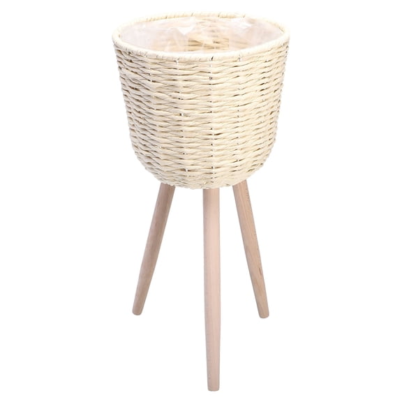HONMEET 1Pc Rattan Woven Flowerpot with Corner Bracket Beige Floor Type Planter for Office