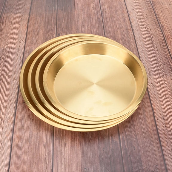 HONMEET 1Pc Copper Tray Food Serving Plate Golden Stainless Steel Kitchen Storage Container