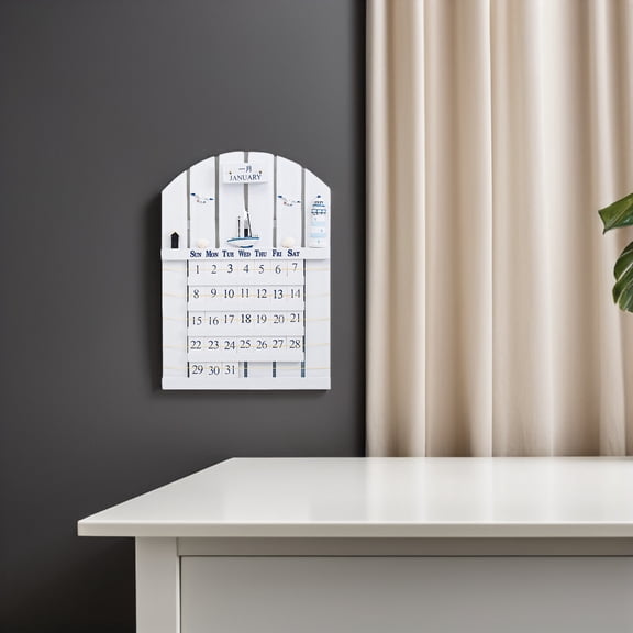 HONMEET wooden date calendar White Mediterranean Style Home Wall Decor 1 Pc