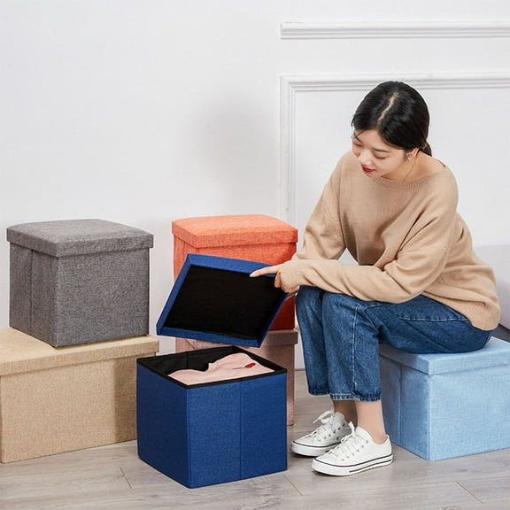 HONMEET 1Pc Folding Cloth Storage Cube Storage Container with Seat Function Dark Grey
