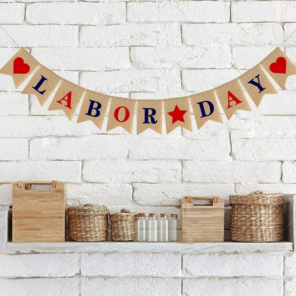 HONMEET 1Pc Linen Banner for Labor Day Decorations and Home Decor in Multi Colors