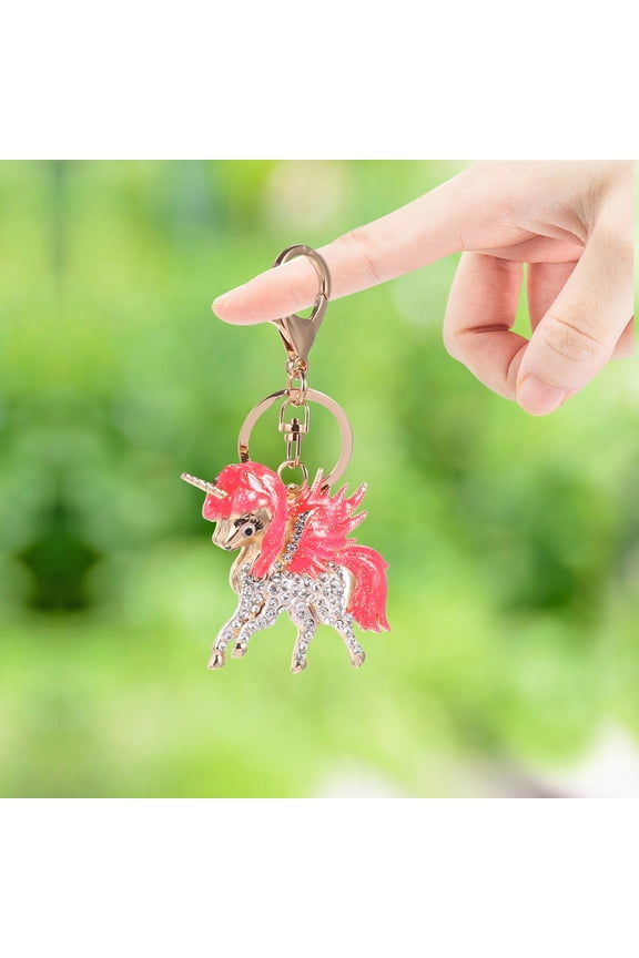 1Pc Metal Key Ring Unicorn Shape Alloy Pink Keychain Pendant for Bags Cellphones