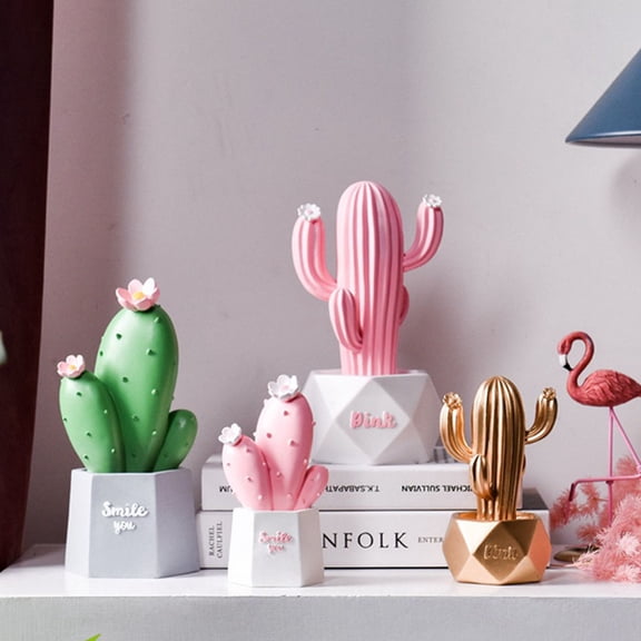 HONMEET 1Pc Resin Cactus Home Decoration Pink Tabletop Craft for Festival Layout and Photo Props