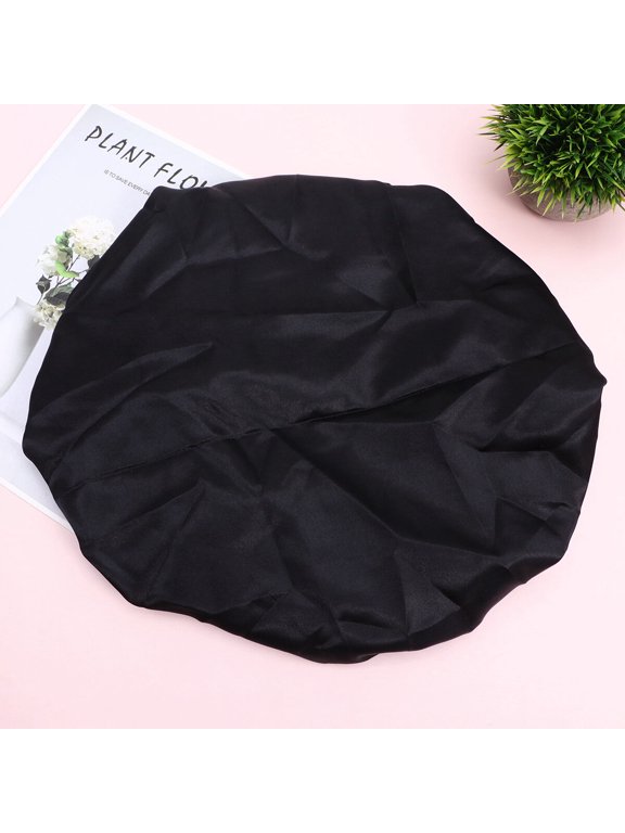 Woman Chemotherapy Cap Black Soft Double Layer Satin for Sleeping Use 1Pc