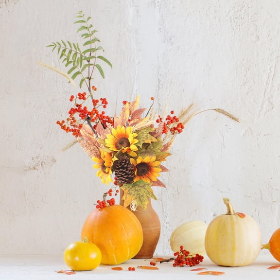 HONMEET Artificial Sunflower Floral Bouquet Fall Flower Arrangements Thanksgiving Home Decor