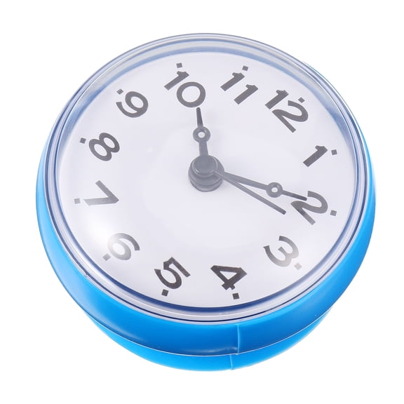 HONMEET 1Pc Waterproof Bathroom Clock with Suction Cup Blue Anti Fog Wall Clock