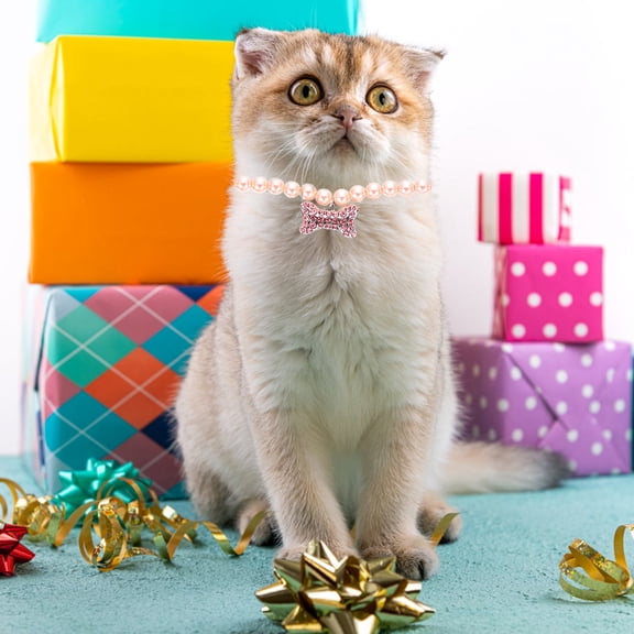 HONMEET 1Pcs Cat Dog Collar for Pet with Cozy Pink Alloy and Rhinestone Chic Design