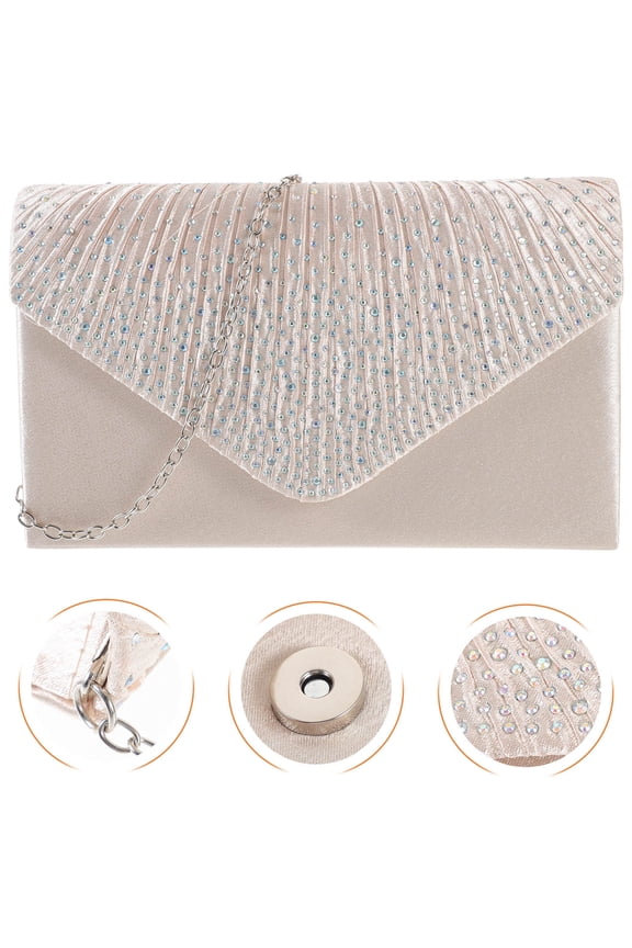 1Pcs Fancy Clutch Purses for Women Beige Polyester Rhinestone Decoration for Weddings and Proms
