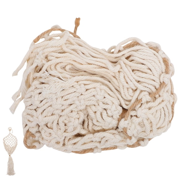 HONMEET Macrame Hanging Basket for Kitchen, 1 Piece Beige Round Mesh Fruit Basket Organizer