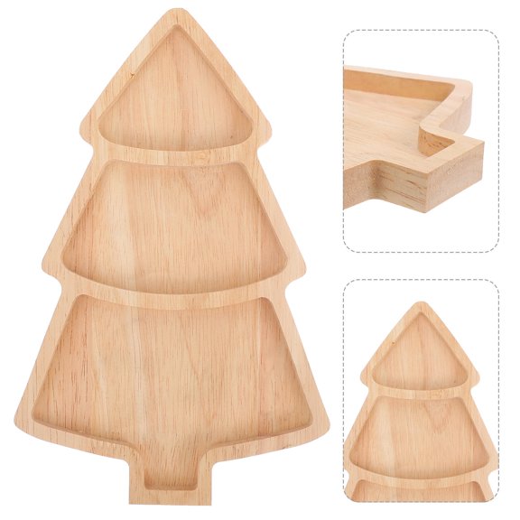 HONMEET Oak Wood Candy Tray with Festive Christmas Tree Design, Perfect for Holiday Parties and Kitchen Serving, 1 Set