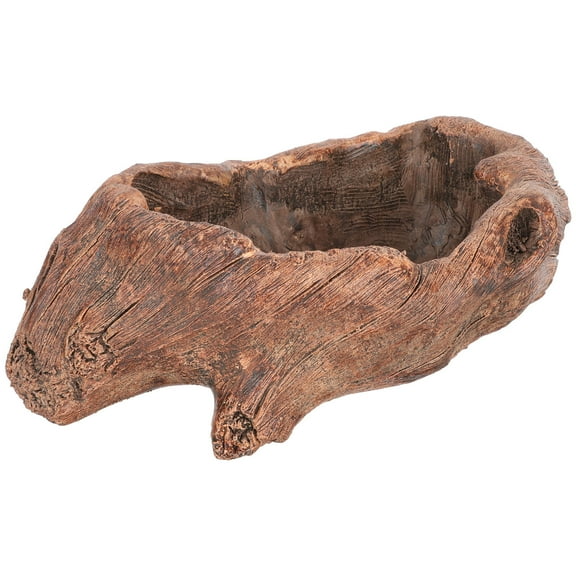 HONMEET Bonsai Pot Container Artificial Carved Wooden Pile Model Flower Pot Brown Cement 1Pack