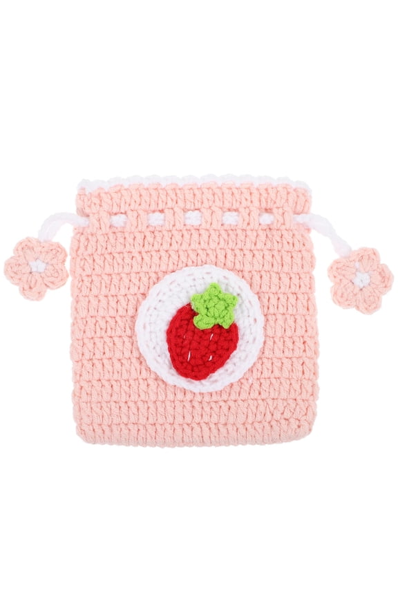 1Pcs Knitted Drawstring Bag Pink Woolen Yarn For Women Coin Storage