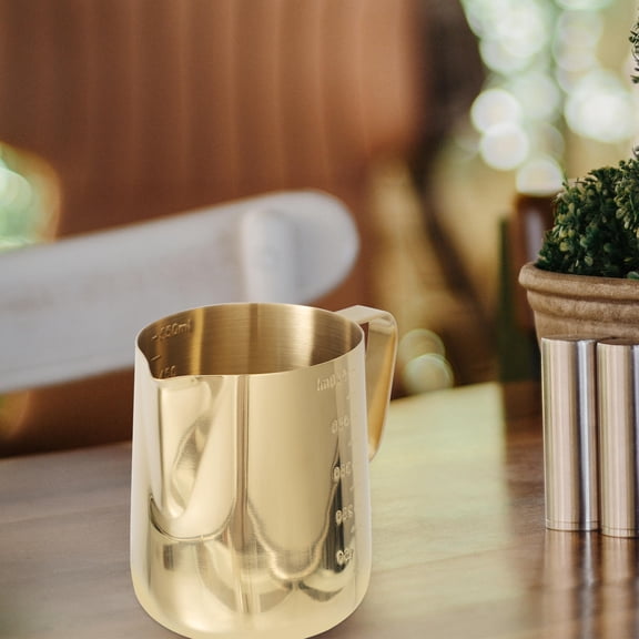 HONMEET Golden Stainless Steel Latte Pitcher 12oz for Coffee and Latte Art
