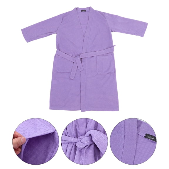 HONMEET 1Pcs Lightweight Absorbent Bath Robe for Women Waffle Fabric Polyester Long Sleeveless Robe Home Use